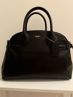 COACH empire Black Leather Top-Handle Satchel with crossbody strap